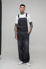 Tall Washed Grey Baggy Dungarees
