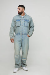 Plus Regular Fit Stonewash Rip and Repair Boilersuit