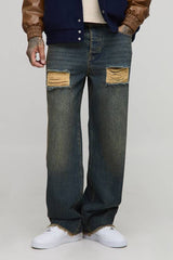 Tall Ripped Raw Hem Stonewash Relaxed Fit Jeans