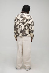 Tall Washed Cow Print Boxy Oversized Denim Jacket