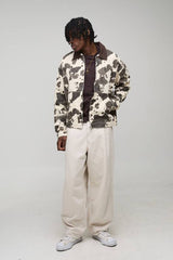 Tall Washed Cow Print Boxy Oversized Denim Jacket