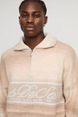 Oversized Boxy Fit Ombre Stripe Graphic Funnel Neck Knitted Jumper