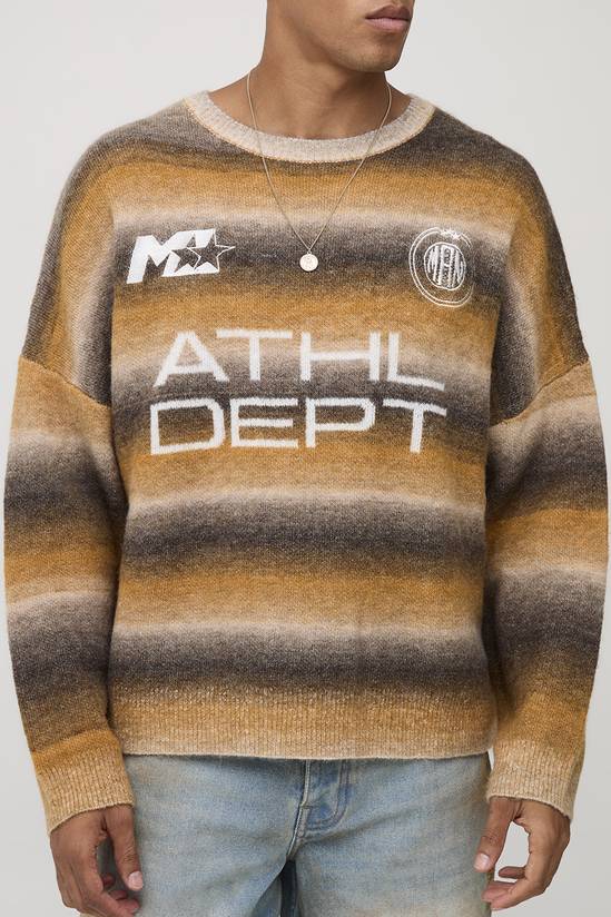 Oversized Boxy Fit Ombre Stripe ATHL Graphic Knitted Jumper