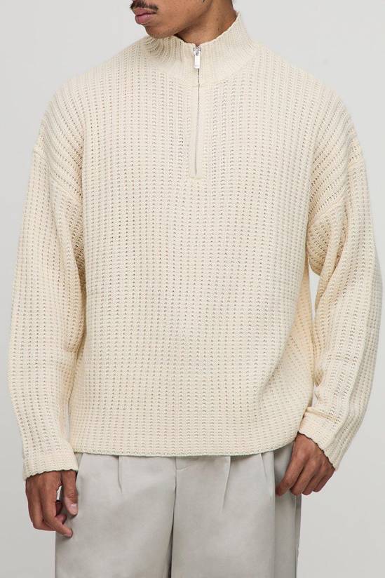 Oversized Boxy Fisherman Rib 1/4 Zip Knitted Jumper