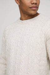 Shrunken Boxy Extended Neck Cable Knitted Jumper