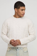 Shrunken Boxy Extended Neck Cable Knitted Jumper