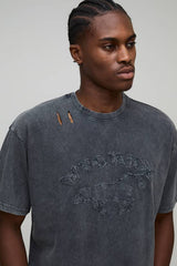 Shrunken Boxy Washed Applique Heavyweight Distressed T-Shirt