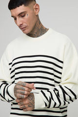 Tall Knitted Stripe Oversized Crew Neck Jumper