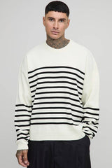 Tall Knitted Stripe Oversized Crew Neck Jumper