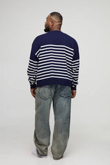 Plus Knitted Stripe Oversized Crew Neck Jumper