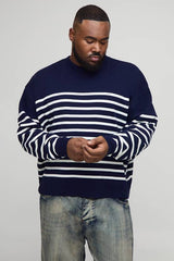 Plus Knitted Stripe Oversized Crew Neck Jumper