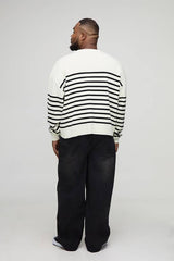 Plus Knitted Stripe Oversized Crew Neck Jumper