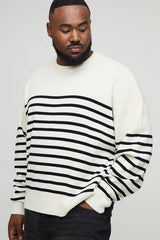 Plus Knitted Stripe Oversized Crew Neck Jumper