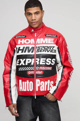 Boxy Fit Homme Moto PU Varsity Bomber Jacket