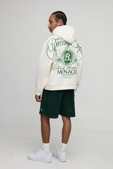 Ecru Oversized Boxy Over Seam Racing Team Printed Hoodie
