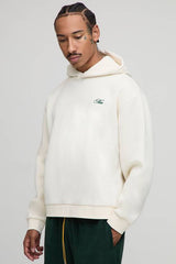 Ecru Oversized Boxy Over Seam Racing Team Printed Hoodie