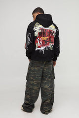 Oversized Graffiti Slogan Graphic Print Hoodie