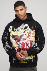 Oversized Graffiti Slogan Graphic Print Hoodie
