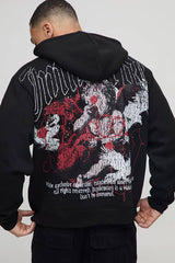 Oversized Boxy Renaissance Embroidered Zip Through Hoodie