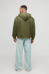 Oversized Boxy Twill Applique Contrast Stitch Hoodie