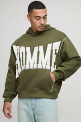 Oversized Boxy Twill Applique Contrast Stitch Hoodie