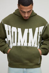 Oversized Boxy Twill Applique Contrast Stitch Hoodie