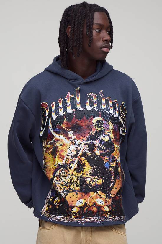 Oversized Boxy Outlaws Large Scale Graphic Hoodie