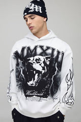 Oversized Over Seams Rottweiler Lightning Graphic Hoodie