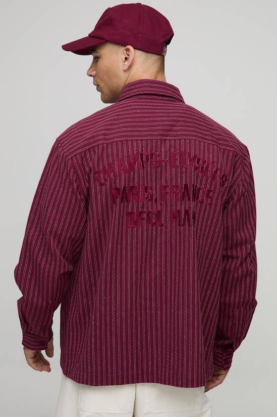 Oversized Long Sleeve Paris Embroidered Stripe Shirt