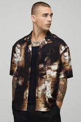 Distorted Print Short Sleeve Oversized Shirt