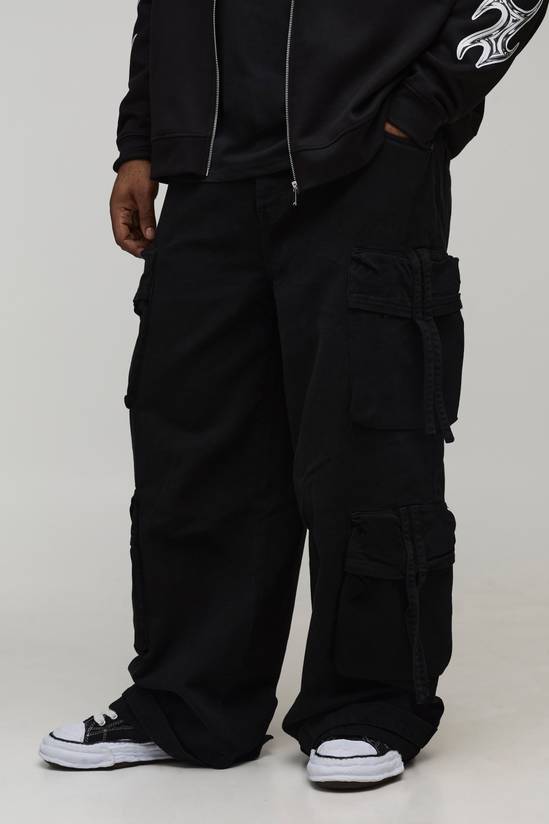 Plus Multi Cargo Pocket Overdye Baggy Jeans