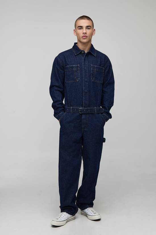 Long Sleeve Relaxed Fit Indigo Belted Boilersuit