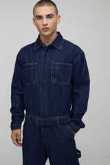 Long Sleeve Relaxed Fit Indigo Belted Boilersuit
