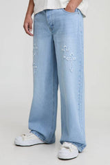 Baggy Fit Washed Cross Applique Jeans