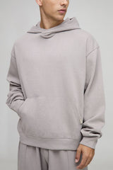 Oversized Boxy Premium Overlap Hood Interlock Hoodie