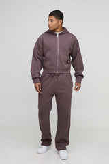 Shrunken Boxy Premium Interlock Zip Through Hoodie