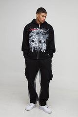 Oversized Horse Print Zip Through Hoodie