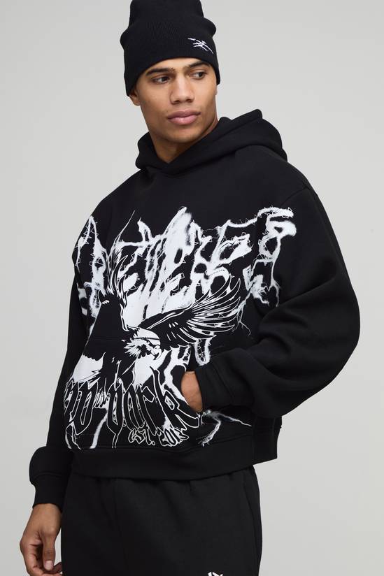 Oversized Boxy Over The Seams Eagle Graphic Hoodie