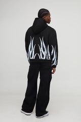 Oversized Boxy Moto Racing Flame Zip Through Hoodie