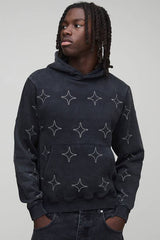 Boxy Washed All  Over Rhinestone Hoodie
