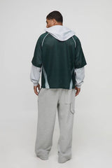 Oversized Mesh MAN Faux Layer Sports Top Hoodie
