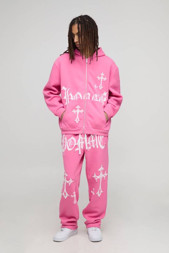 Oversized Homme Pearl Embellished Zip Through Hoodie
