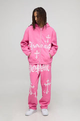 Oversized Homme Pearl Embellished Zip Through Hoodie