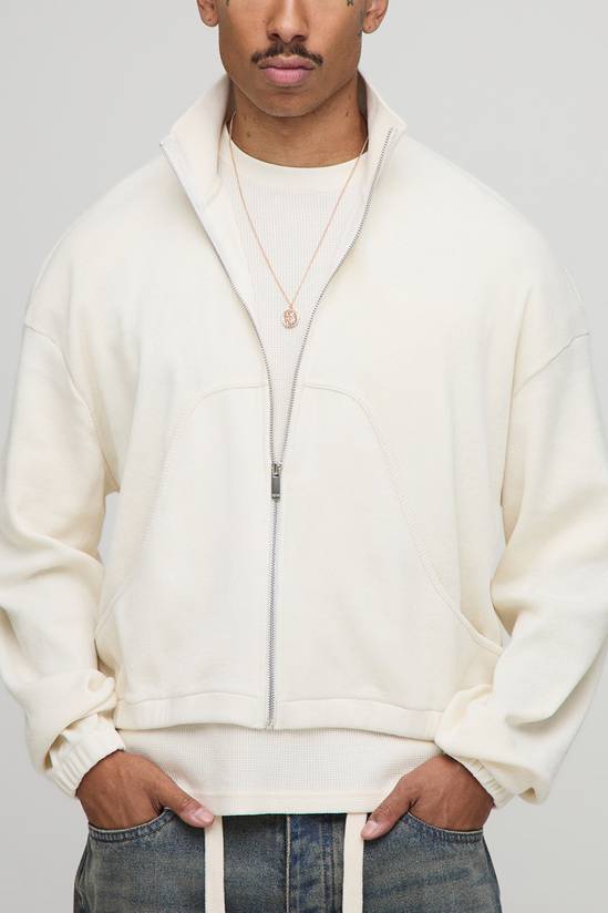 Oversized Boxy Rib Jersey Funnel Neck Track Top