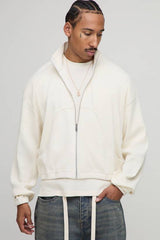 Oversized Boxy Rib Jersey Funnel Neck Track Top