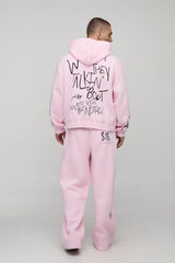 Oversized Boxy Graffiti Graphic Zip Through Hoodie
