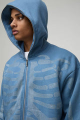Oversized Boxy Diamante Skeleton Zip Through Hoodie