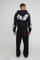 Shrunken Fit Graffiti Applique Zip Through Hoodie