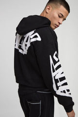 Shrunken Fit Graffiti Applique Zip Through Hoodie