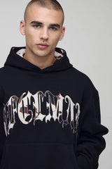 Oversized Boxy Ofcl Cow Print Applique Hoodie
